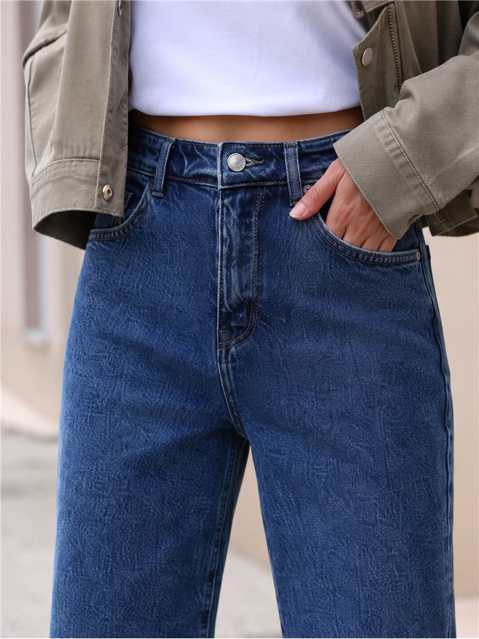 Jeans wide leg tiro alto