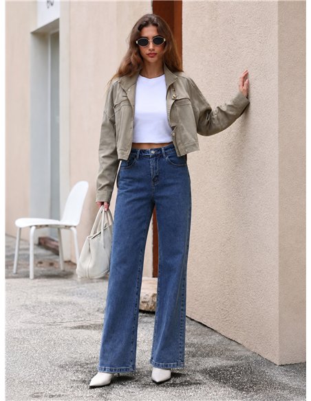 Jeans wide leg tiro alto