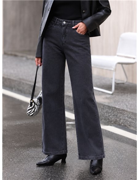 Jeans wide leg tiro alto