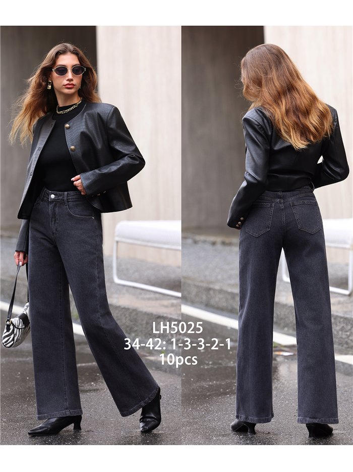 Jeans wide leg tiro alto