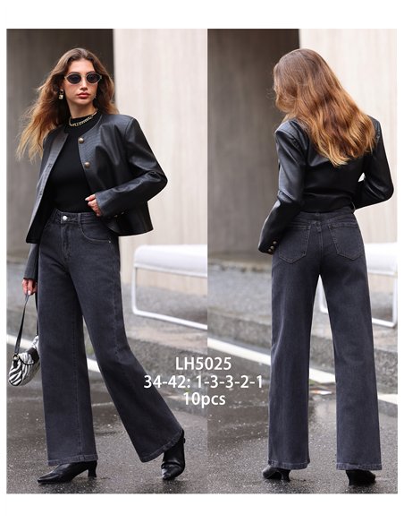 Jeans wide leg tiro alto
