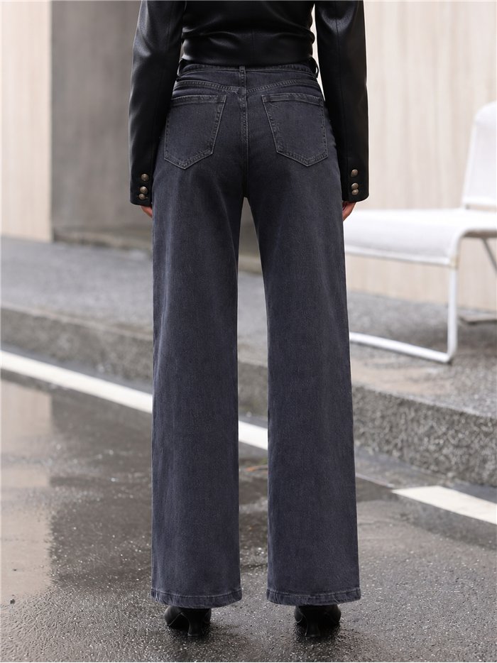 Jeans wide leg tiro alto