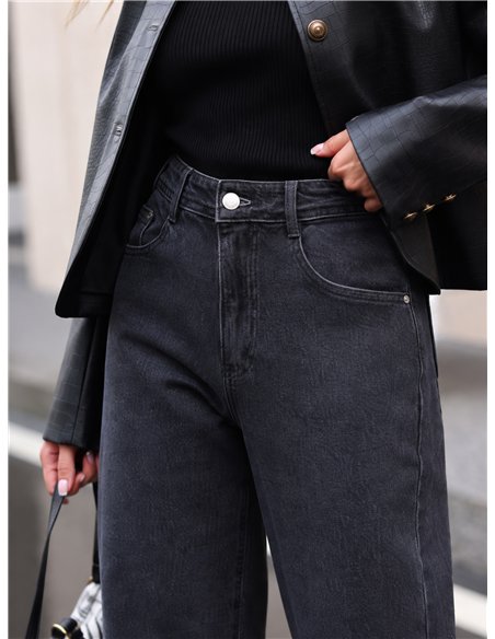 Jeans wide leg tiro alto
