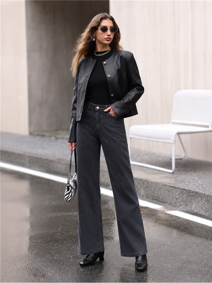 Jeans wide leg tiro alto