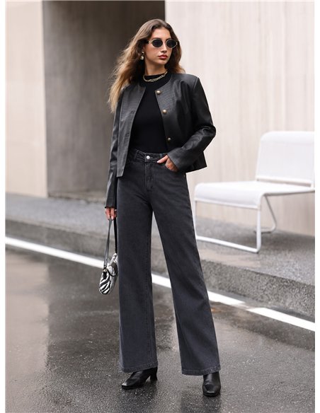 Jeans wide leg tiro alto