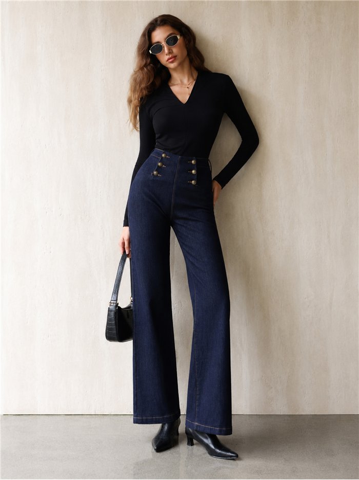 Jeans wide leg detalle botones