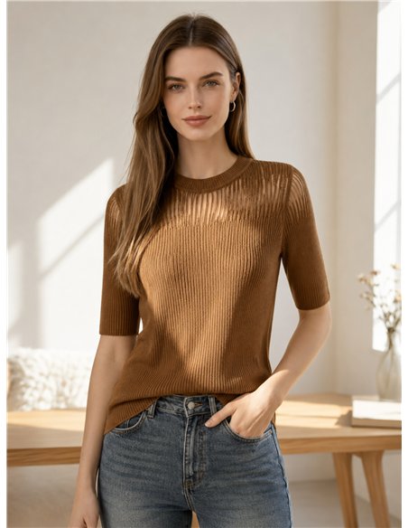 Jersey canalé tul strass