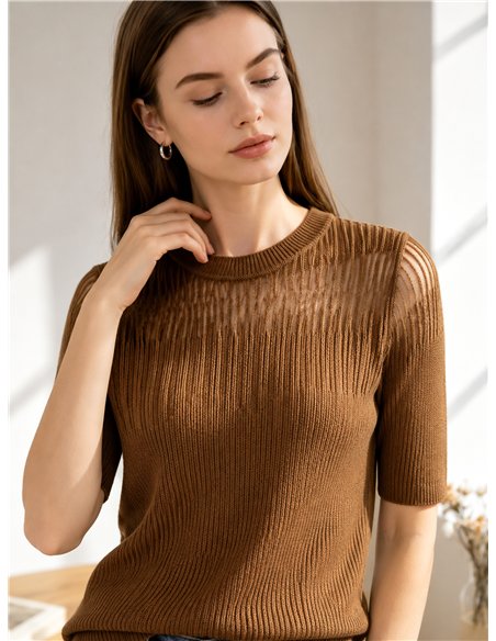 Jersey canalé tul strass