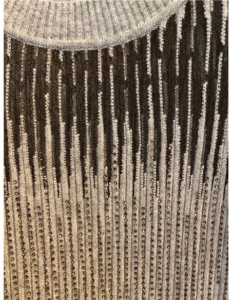 Jersey canalé tul strass