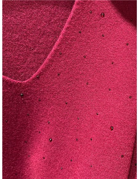 Jersey punto fino cuello pico strass