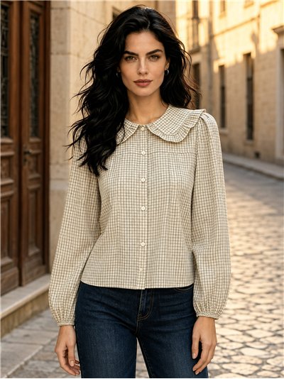 Camisa cuadros cuello bobo volante