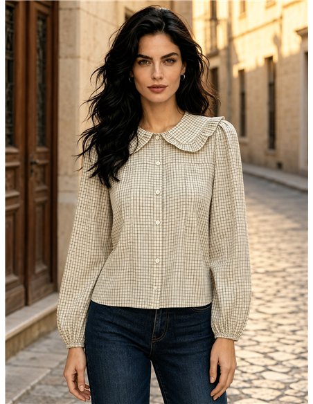 Camisa cuadros cuello bobo volante