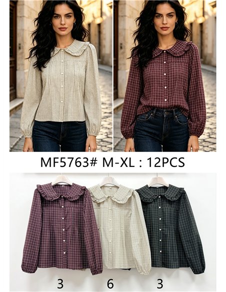 Camisa cuadros cuello bobo volante