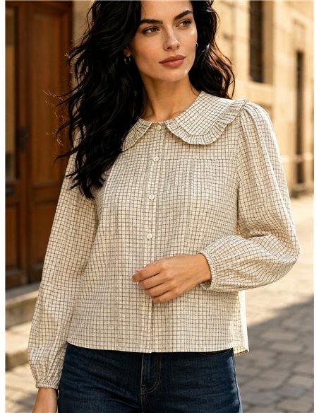 Camisa cuadros cuello bobo volante