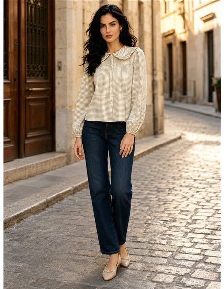 Camisa cuadros cuello bobo volante