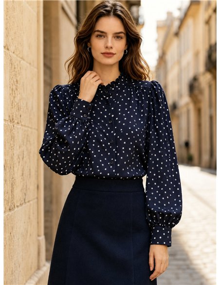 camicetta a pois con scollo a balze