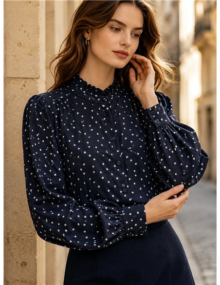 camicetta a pois con scollo a balze