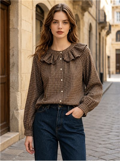Camisa cuadros volante en cuello