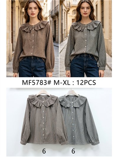 Camisa cuadros volante en cuello 2