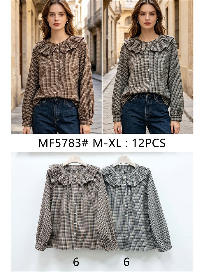 Camisa cuadros volante en cuello
