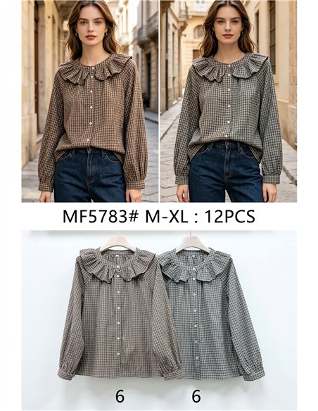 Camisa cuadros volante en cuello