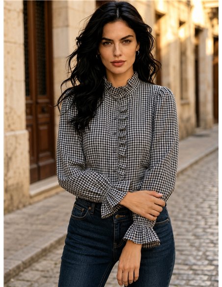 Camicia a quadretti con volant centrale