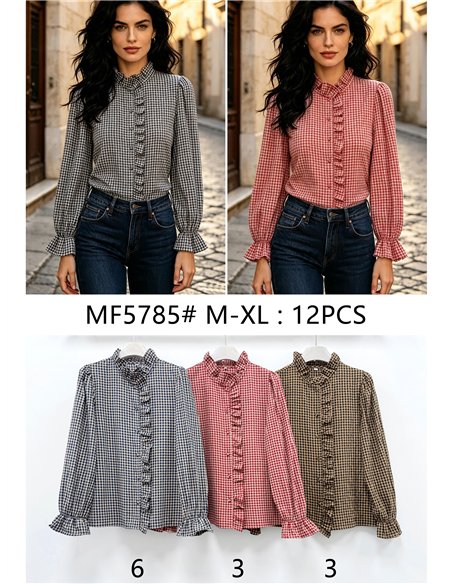 Camicia a quadretti con volant centrale