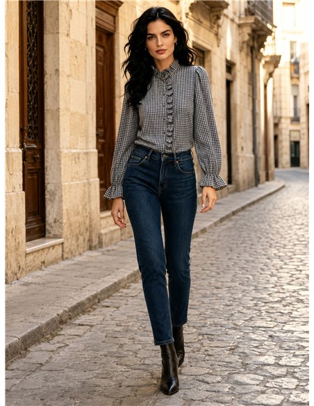 Camicia a quadretti con volant centrale