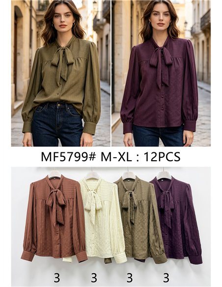 Textured bow neck blouse