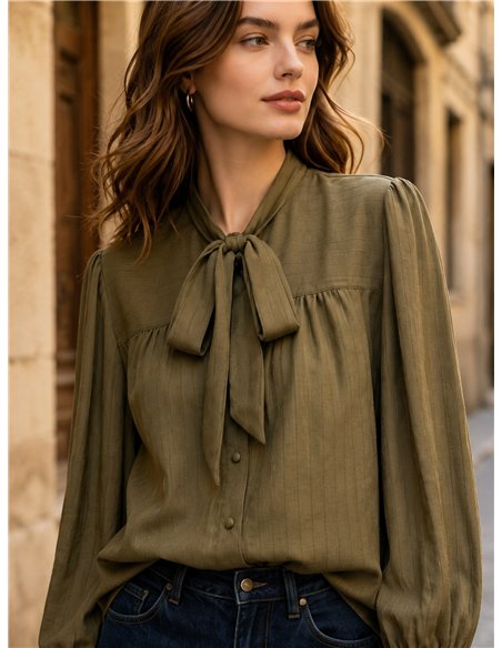 Textured bow neck blouse