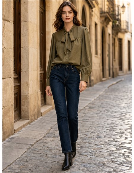Textured bow neck blouse
