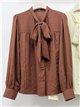 Textured bow neck blouse