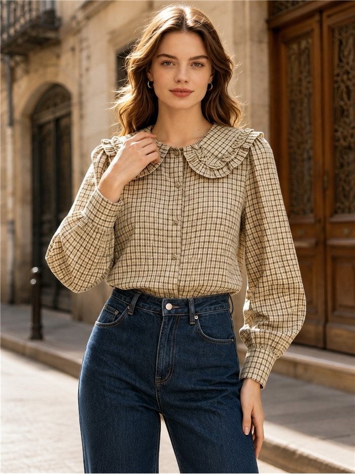 Camisa cuadros cuello bobo