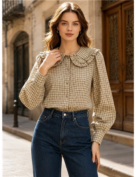 Camisa cuadros cuello bobo