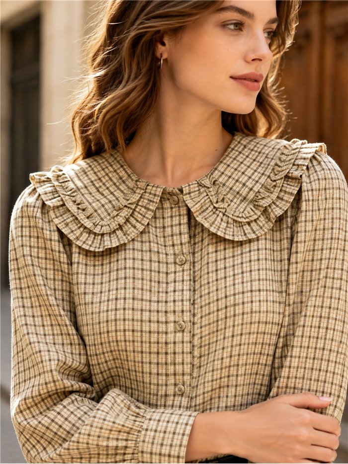 Camisa cuadros cuello bobo