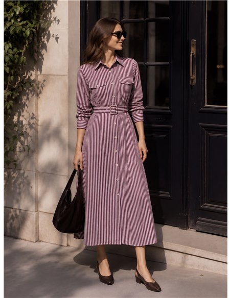 Vestido camisero rayas cinturón