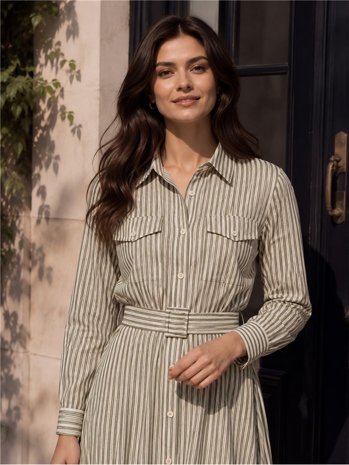 Vestido camisero rayas cinturón