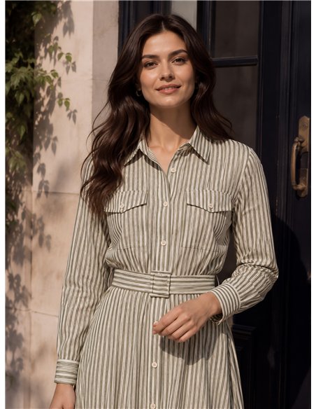 Vestido camisero rayas cinturón