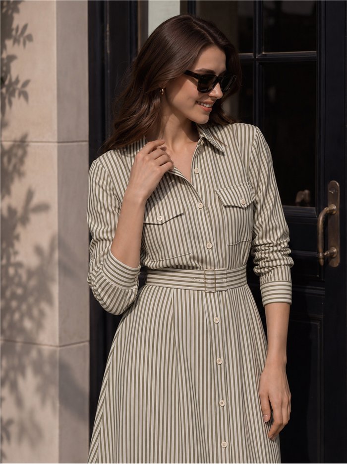 Vestido camisero rayas cinturón