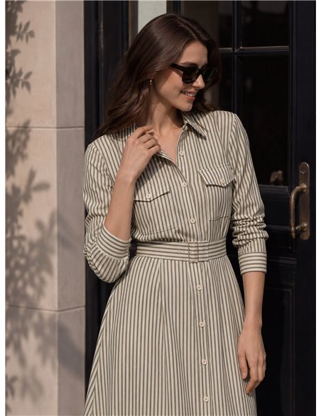Vestido camisero rayas cinturón