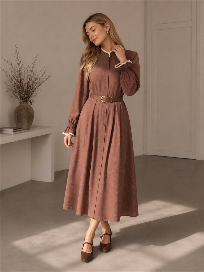 Vestido camisero lunares puntilla