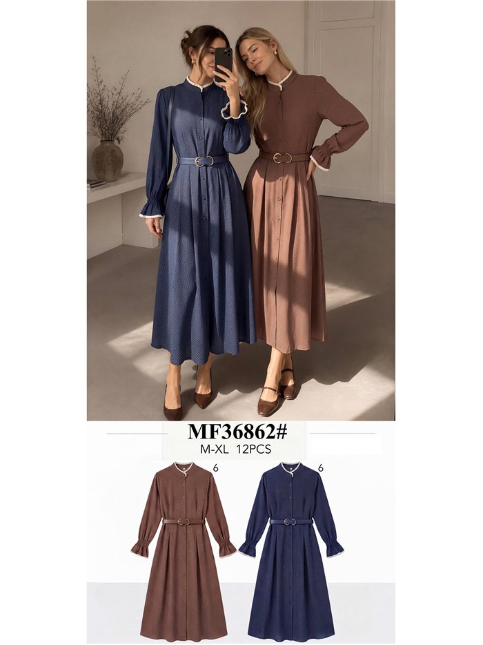Vestido camisero lunares puntilla