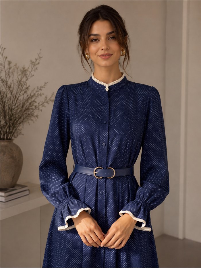 Vestido camisero lunares puntilla