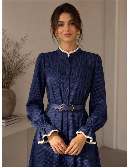 Vestido camisero lunares puntilla