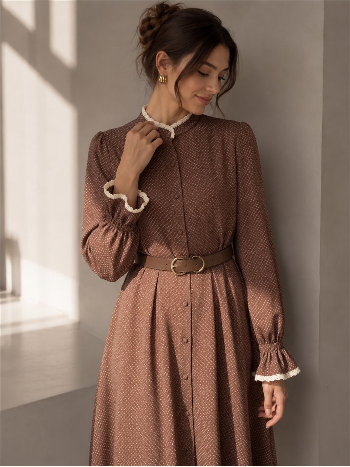 Vestido camisero lunares puntilla