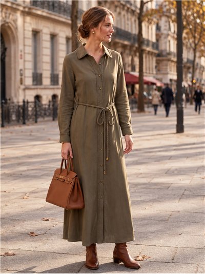 Vestido camisero largo pasamanería