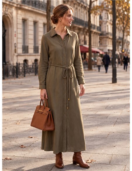 Vestido camisero largo pasamanería