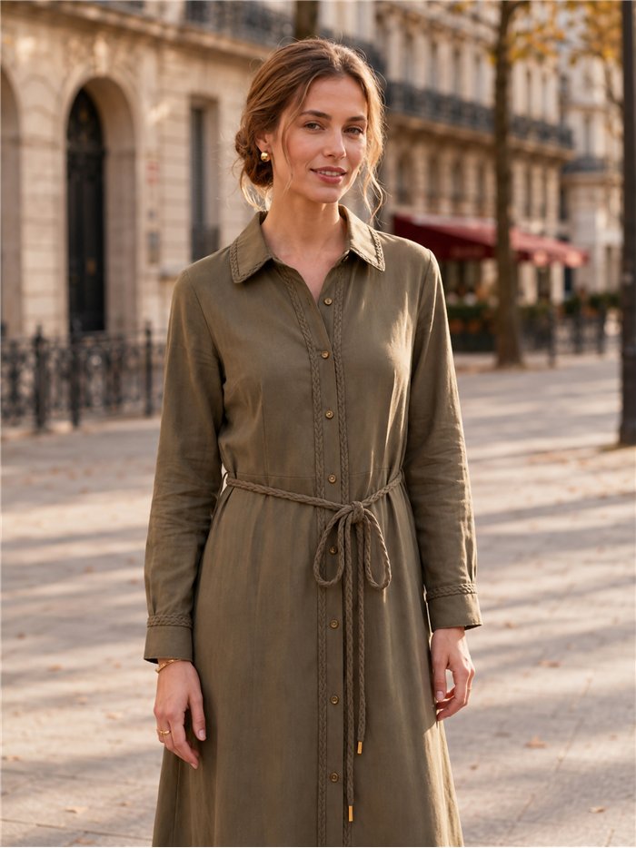 Vestido camisero largo pasamanería