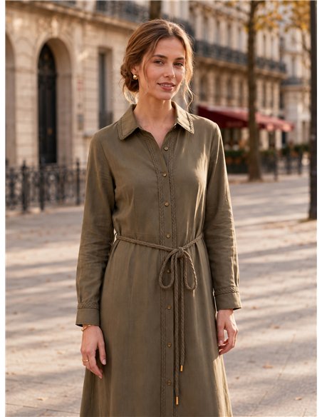 Vestido camisero largo pasamanería