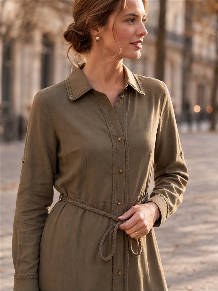 Vestido camisero largo pasamanería